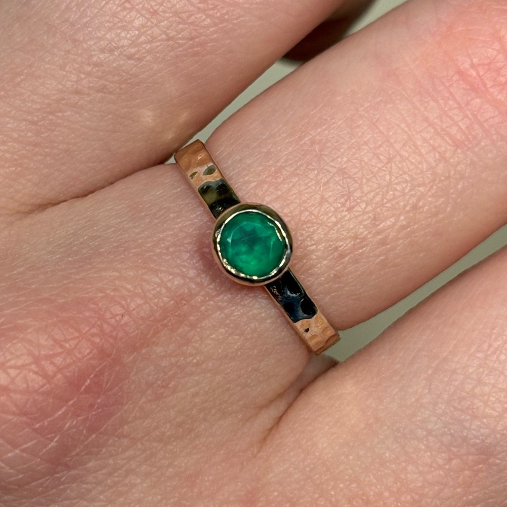 Sterling Silver Two Tone Ring with Green Stone